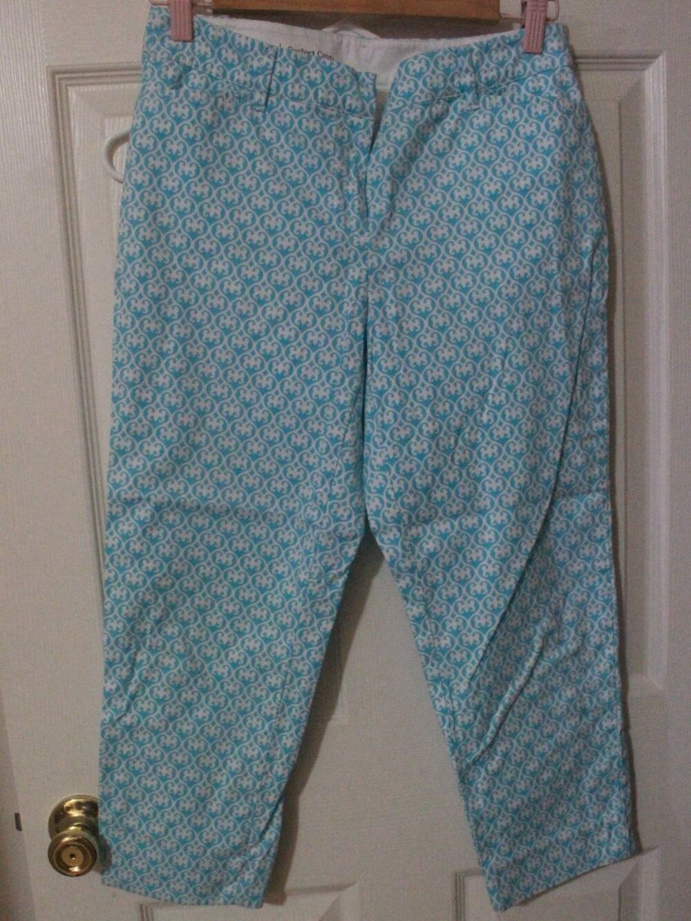 Talbots Perfect Crop Turquoise White Geometric Pants Size 4 Petite (009)